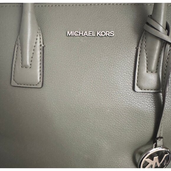 Michael Kors Satchel Bag Army Green Silver Tone Hardware - Picture 4 of 5